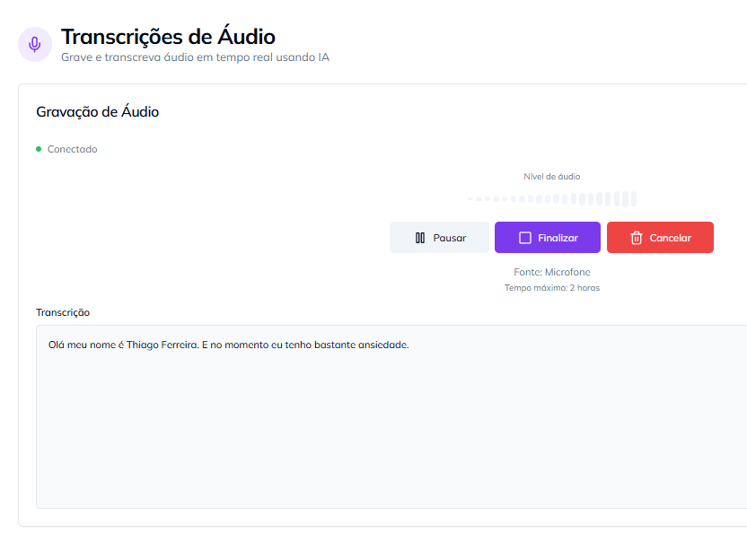 Transcrição automática de sessões